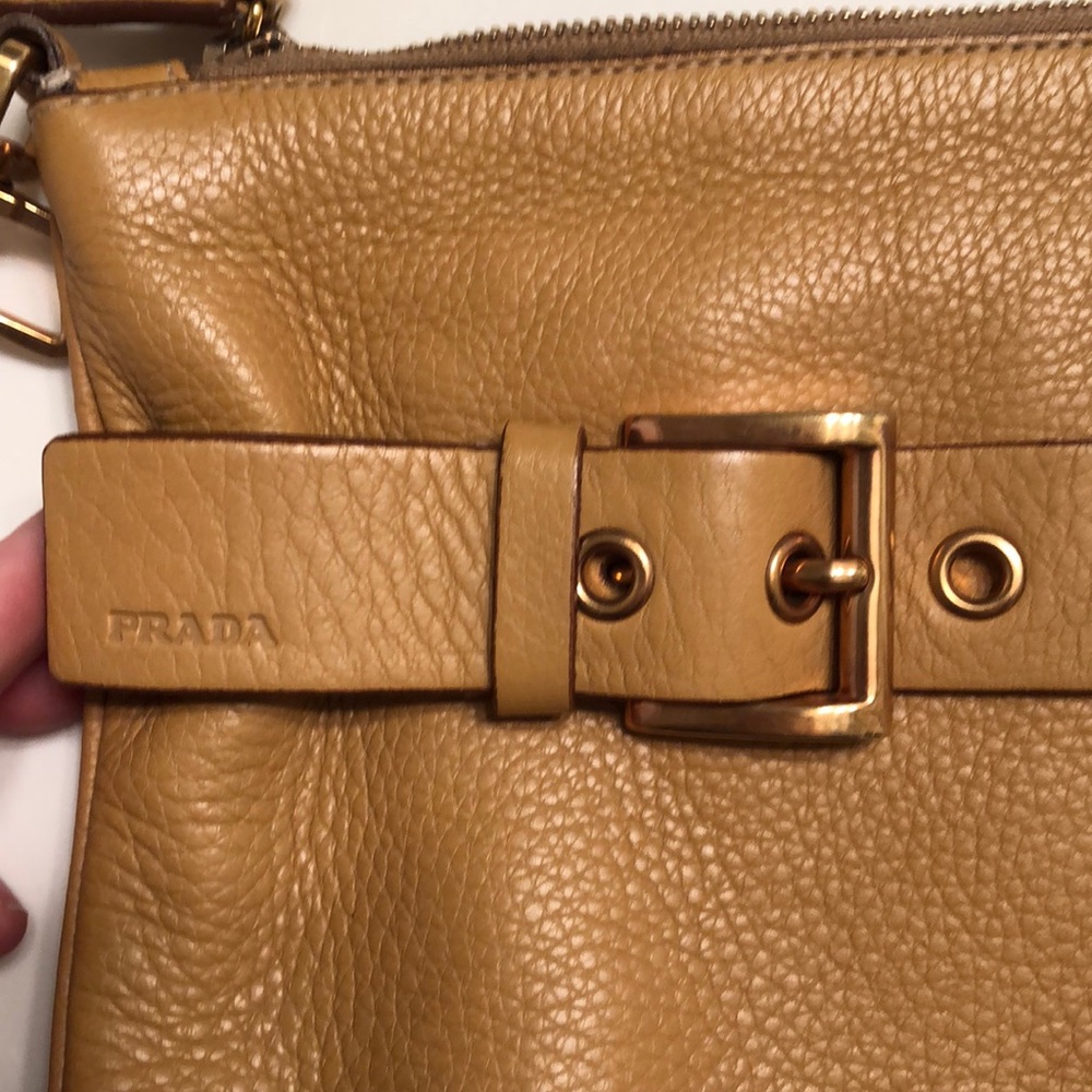 Authentic PRADA Tan Leather Locking Clutch